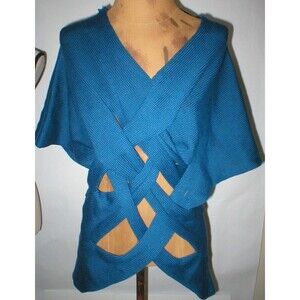 New NWT Womens M Designer Italy Mariagrazia Panizzi Large Weave Sweater Blue Top